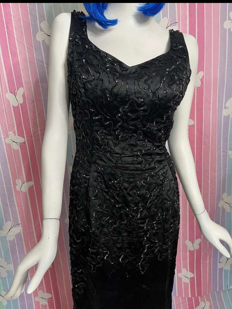 Vintage 1960s Emma Domb Black Sequin Cocktail Dress Medium image 2