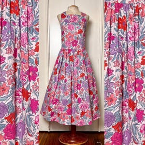 Vintage 1980&#39;s Pink Floral Day Dress (in the style of Laura Ashley)