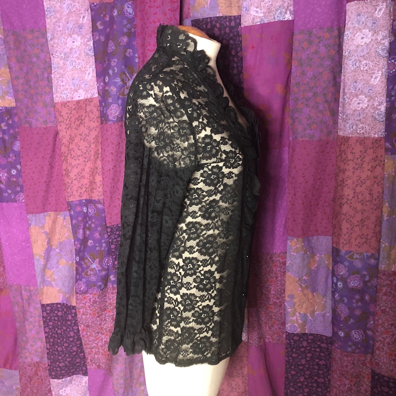 NWT Vintage 80/'s Cottagecore Black Lace Button-Up Blouse