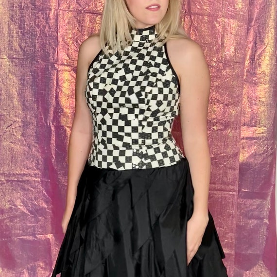 Vintage 80s Lillie Rubin Checkered Party Mini Dre… - image 5