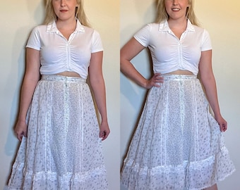 Vintage 1970’s "Gunne Sax by Jessica McClintock" White Floral Midi Skirt