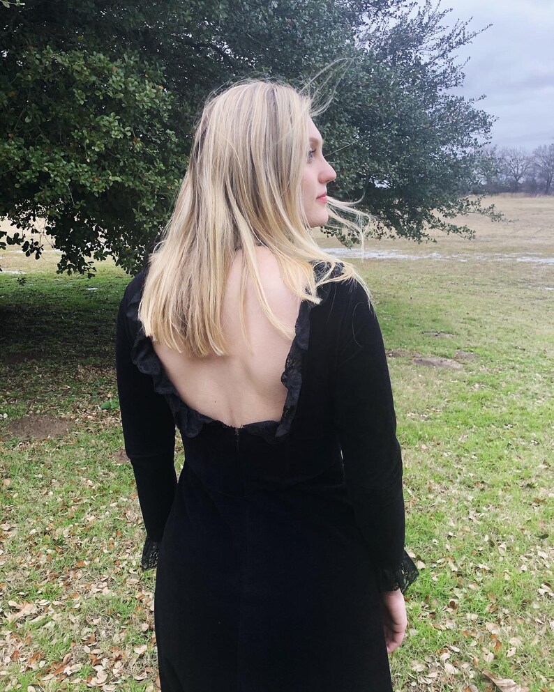 Vintage 70\u2019s Dress Black Faux Velvet Velour Housedress by Vanity Fair Size 8 Womens Small Medium