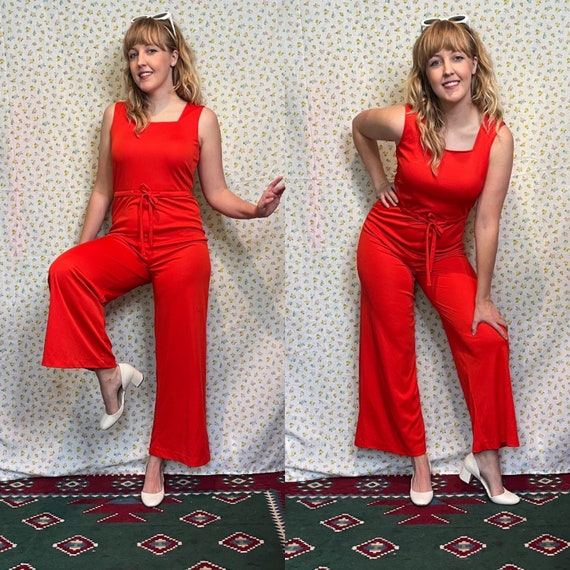 Vintage 70’s Red Orange Sleeveless Jumpsuit small - image 1