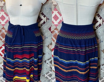 Vintage 70’s Blue Striped Knit Midi Skirt Medium