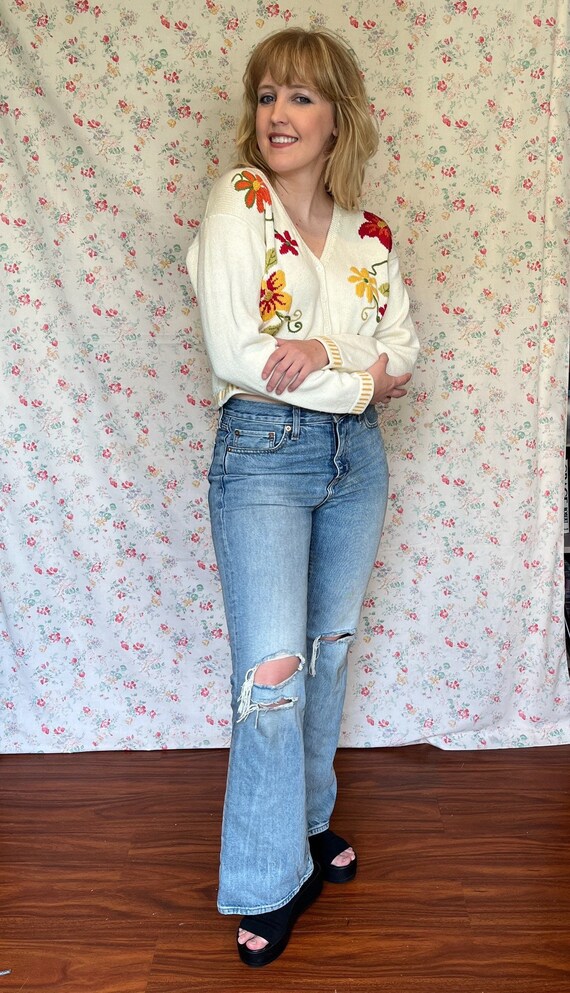 Vintage 90’s Laura Ashley Floral White Cardigan M… - image 4