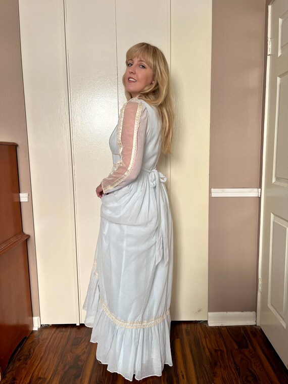 Vintage 70s Baby Blue Cameo Lace Gunne Sax Maxi Dress… - Gem