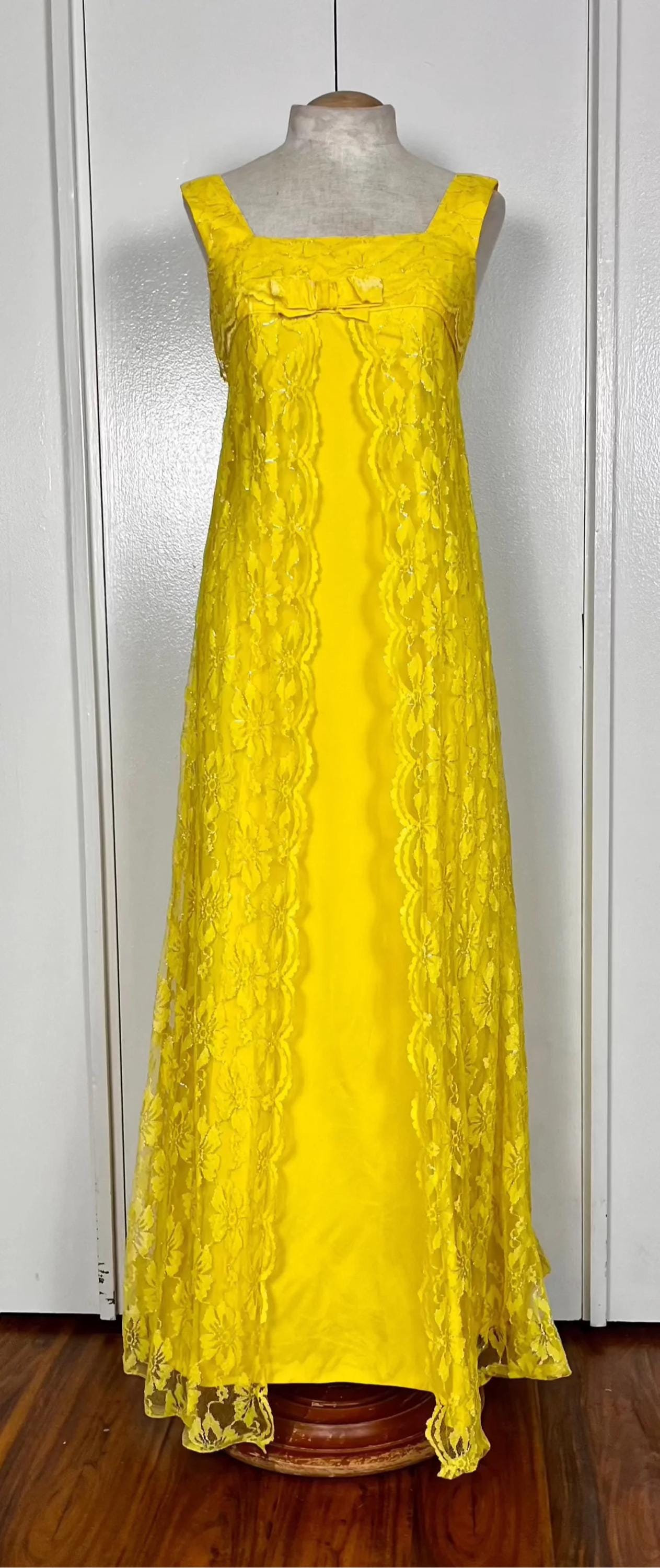 Vintage 1960's Yellow Lace Empire Waist Dress - Etsy