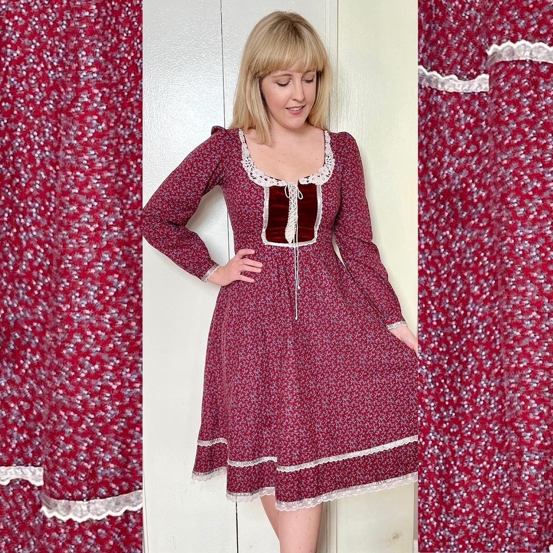 Vintage 70s Gunne Sax Midi Dress in Red Calico (size M / Approx Vintage ...