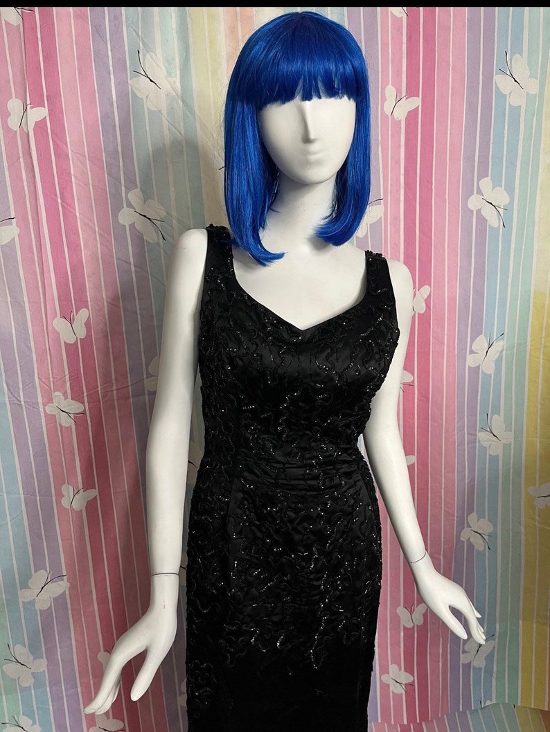 Vintage 1960s Emma Domb Black Sequin Cocktail Dress Medium image 6