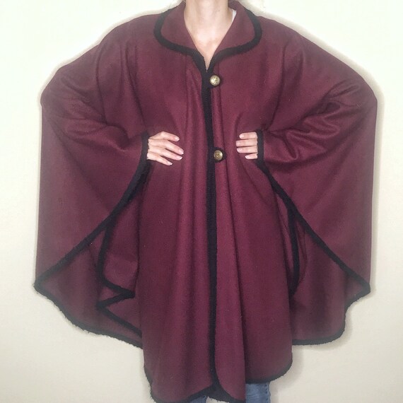 Cape Statement Cloak Maroon Wool OS