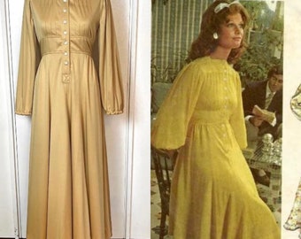 Vintage 1970’s Vogue Couturier Design a la Jean Muir Pattern 2664 Maxi Dress in Golden Mustard Yellow  Balloon Sleeves Small