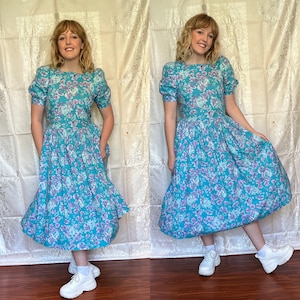 Vintage Laura Ashley 80s Blue Purple Floral Dress Medium image 3