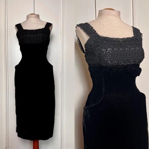 Vintage 1950's Black Velvet Wiggle Dress