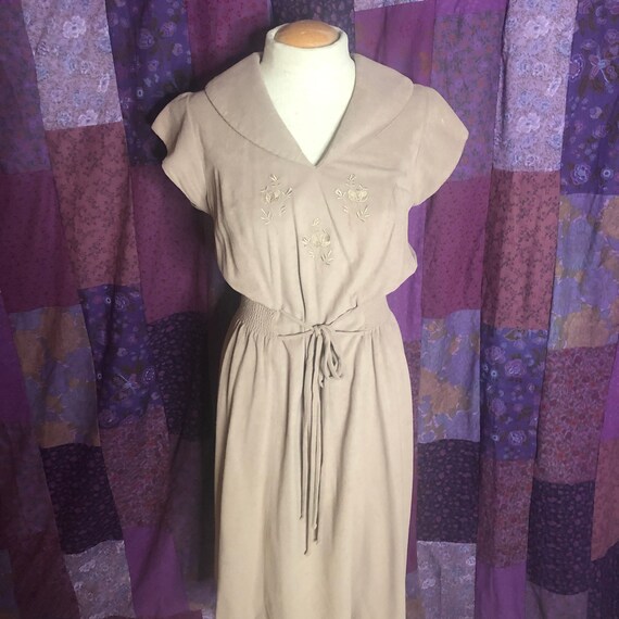 Vintage 70’s Dress by Suzette, Tan/Brown Peter Pa… - image 4