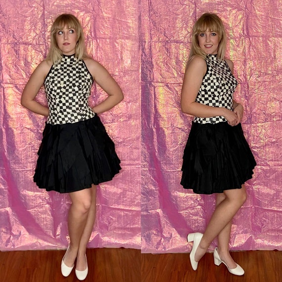 Vintage 80s Lillie Rubin Checkered Party Mini Dre… - image 4