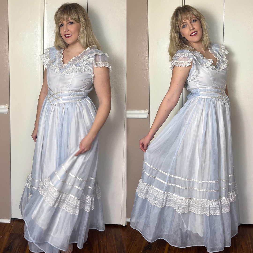 Vintage 1980's "gunne Sax by Jessica Mcclintock" Light Blue Ruffle Gown ...