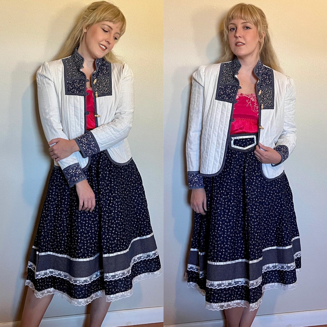 Vintage 1970’s "gunne Sax by Jessica Mcclintock" White and Blue Calico ...