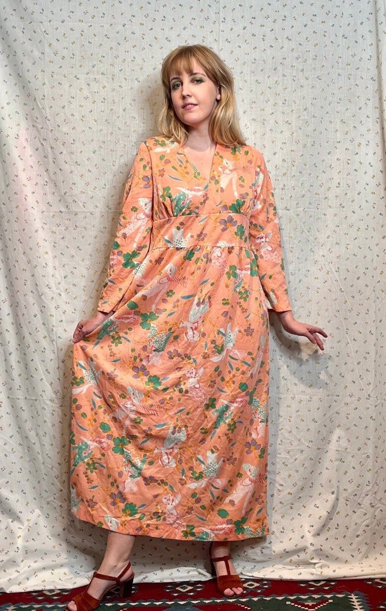 Vintage 1970s Art Deco Novelty Print Maxi Dress image 5