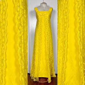 Vintage 1960&#39;s Yellow Lace Empire Waist Dress