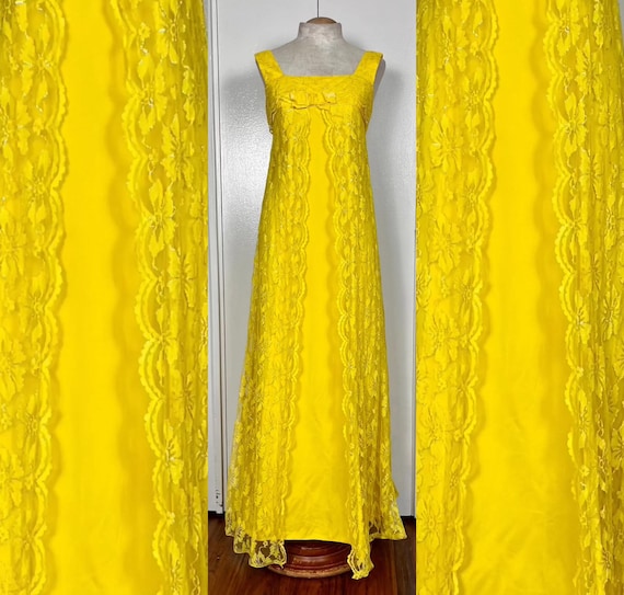 Vintage 1960's Yellow Lace Empire Waist Dress