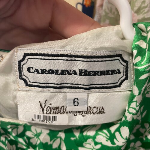 Vintage 90's Carolina top Herrera Nieman Marcus Green Floral Peplum Silk Dress S/M