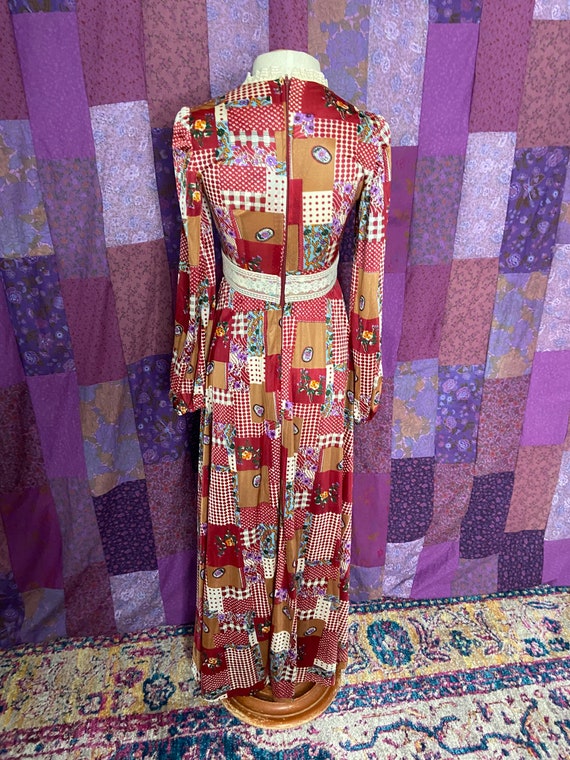 Vintage 70’s This is Yours Red Patchwork Dress Si… - image 7