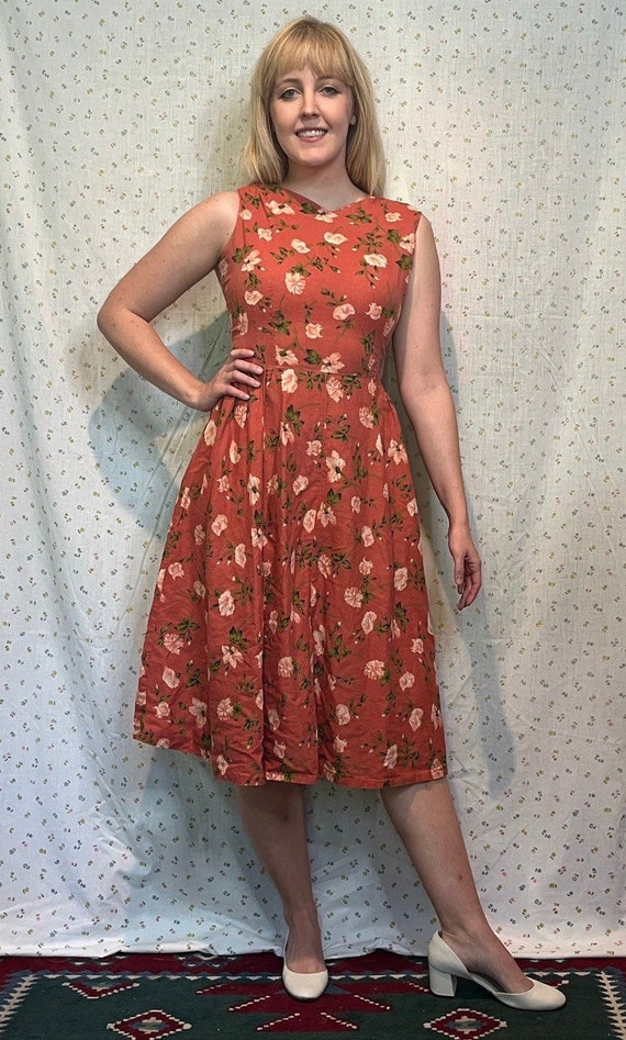Vintage 60’s Floral Handmade Fit and Flare Dress … - image 9