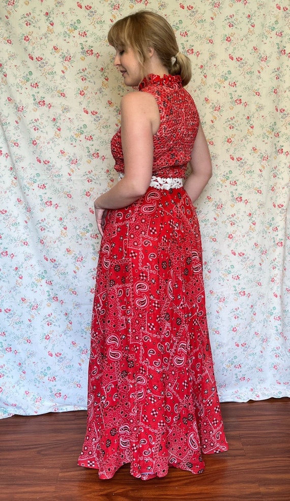 70s Vintage Red Bandana Maxi Dress by Nancy’s (Me… - image 4