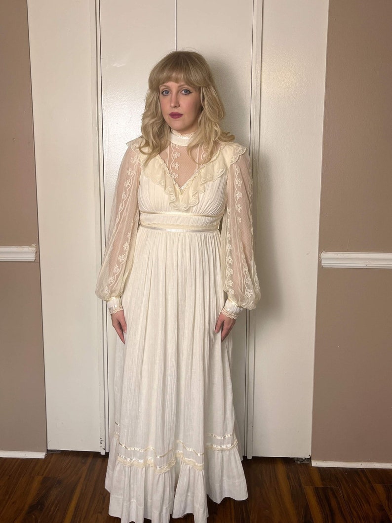 70'S Gunne Sax Jessica see-through flare dress, women's size M, vintage /evb008004