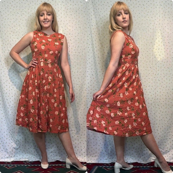 Vintage 60’s Floral Handmade Fit and Flare Dress … - image 1