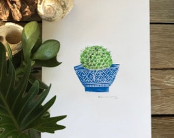 Little Cactus Print . Original Handprinted art, Linocut, wall art, Botanical inspired art, Home Decor