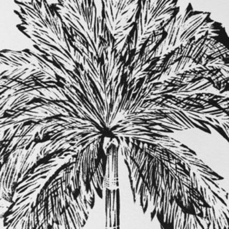 Palm Tree Print, Handprinted Linocut, Black and White Print, Wall Art