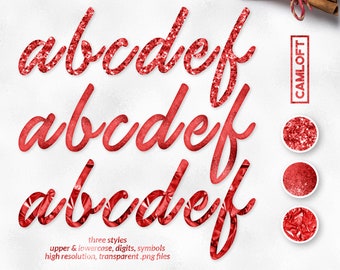 Red Glitter Alphabet Clipart, Christmas Alphabet, Png Alphabet, Letters Clipart, Scrapbooking Alphabet, Christmas Font Clipart
