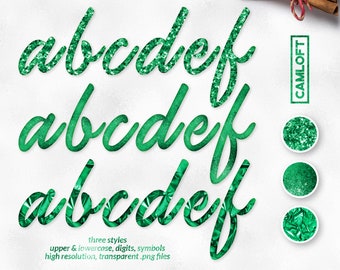 Green Glitter Alphabet Clipart, Christmas Alphabet, Png Alphabet, Letters Clipart, Scrapbooking Alphabet, Christmas Font Clipart