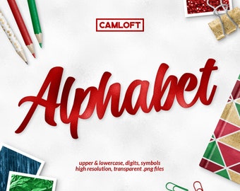 Red Foil Alphabet Clipart, Christmas Alphabet, Png Alphabet, Letters Clipart, Scrapbooking Alphabet, Christmas Font Clipart
