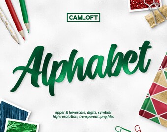 Green Foil Alphabet Clipart, Christmas Alphabet, Png Alphabet, Letters Clipart, Scrapbooking Alphabet, Christmas Font Clipart