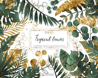 Tropical Leaves Clipart, Green And Gold Leaves, Gold Texture Leaves, Leaves Frame, Png Clipart, Tropical Png, Clip Art Graphics