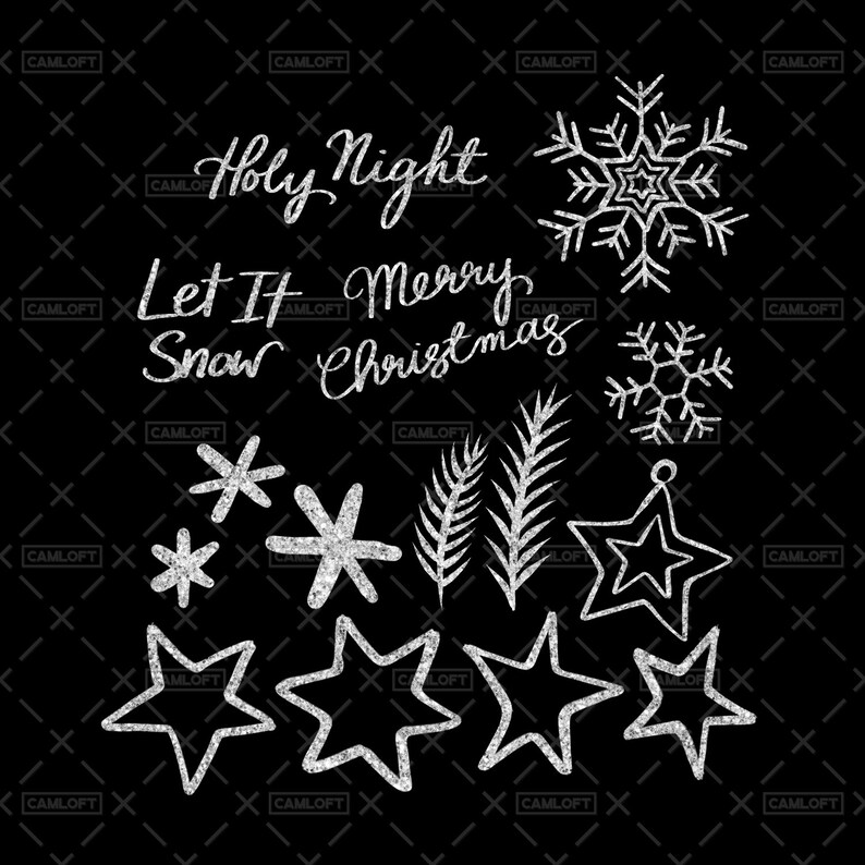 Christmas Glitter Cliparts Glitter Doodles Christmas Clip Etsy