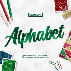 Green Foil Alphabet Clipart, Christmas Alphabet, Png Alphabet, Letters Clipart, Scrapbooking Alphabet, Christmas Font Clipart image 1