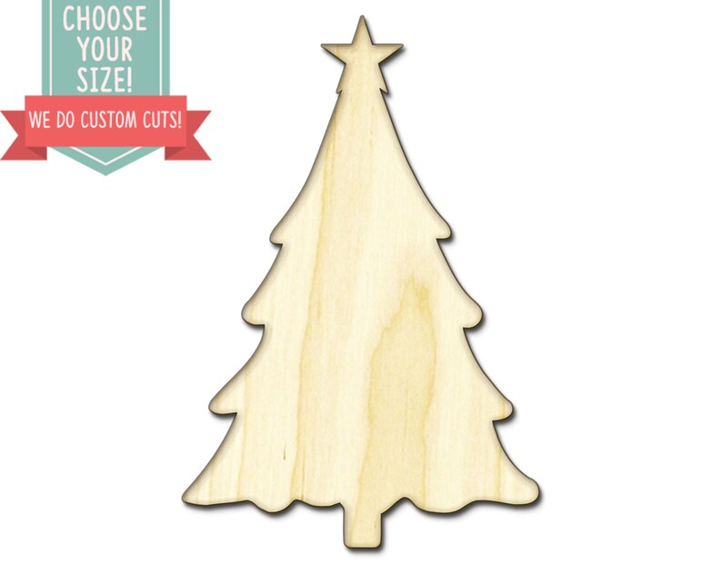 Custom Choose Your Size Laser Cut Wooden Art Craft Supplies Wall Hanging Decor Wedding Nursery DCS0334 Christmas Tree Evergreen with Star