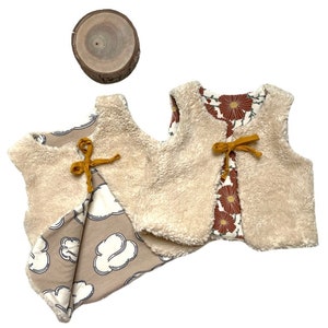 Organic baby child evolving shepherd vest, sleeveless vest, sheep, plush, sherpa
