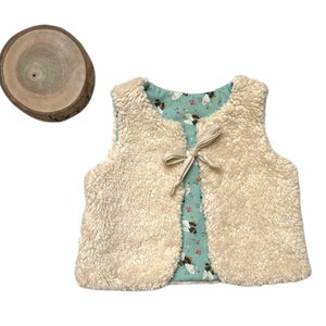 Organic baby child scalable shepherd vest, sleeveless vest, sheep, plush, sherpa image 3