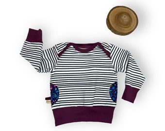 Evolutionary sweatshirt striped sailor baby child pockets BIO organic cotton organic sweater