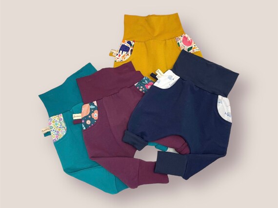 Sarouel évolutif à personnaliser bébé et enfant motif au choix | Pantalon évolutif en coton bio | Vêtement confortable fait main mixte