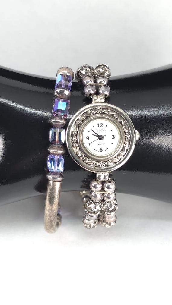 GENEVA Sterling Silver Crystals Watch Geneva Diamond Accent Silver Tone Men main image 2