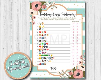 Wedding Emoji Pictionary Mint Bridal Shower Game, Instant Download, Emoji Pictionary Game Printable, Game Download, Bridal Shower Activities