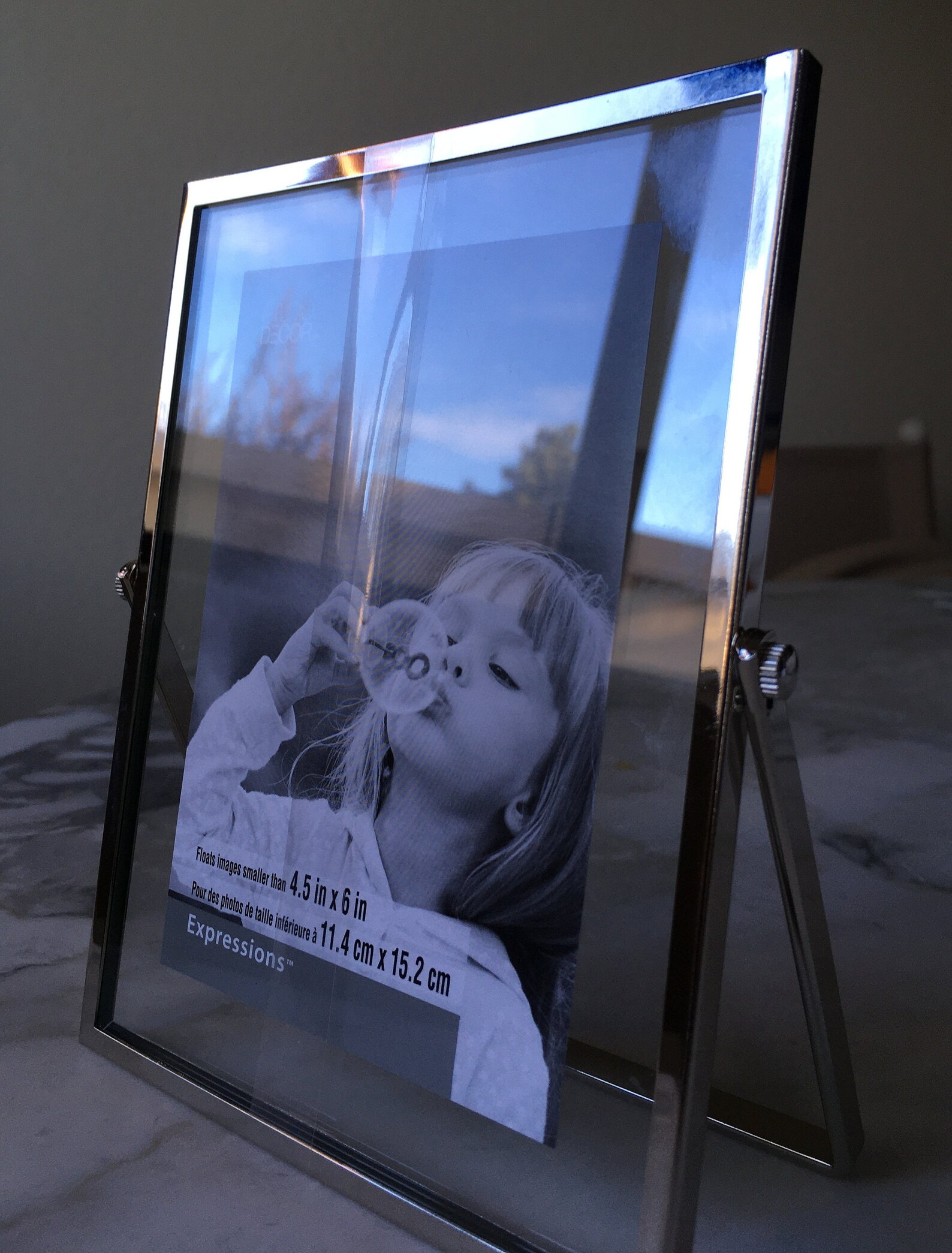 Free Standing Picture Frame Chrome and Glass Adjustable Stand Etsy