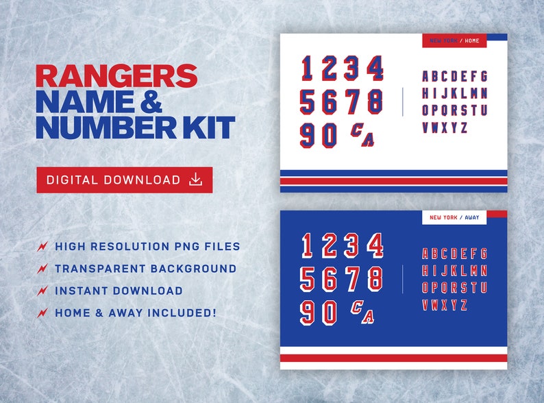 NY Rangers Numbers & Letters Highres Digital PNG Files for Jerseys