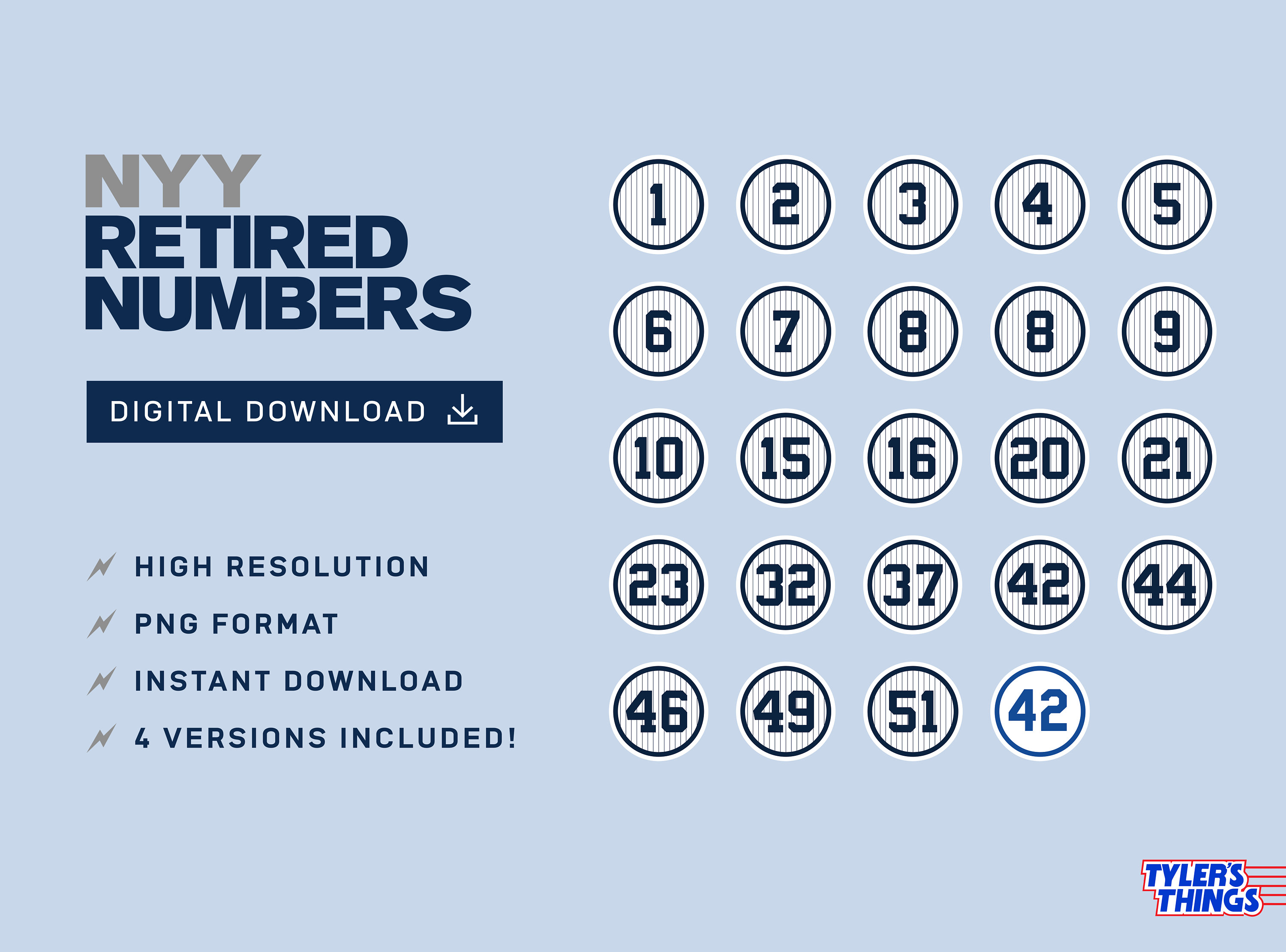 Yankees Retired Numbers DOWNLOAD 4 Highres Digital PNG Files for