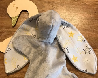 Snuggle bunny, baby comforter, steel grey with stars